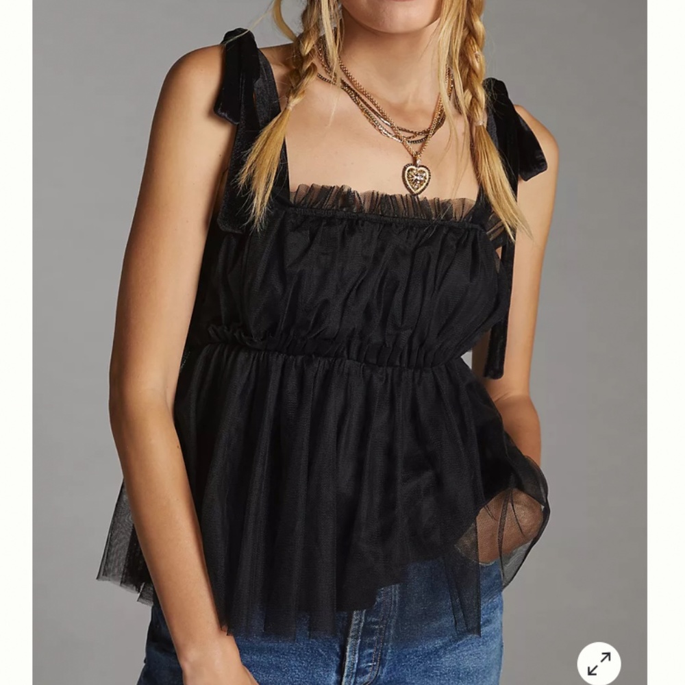 Anthropologie Black Tulle Blouse